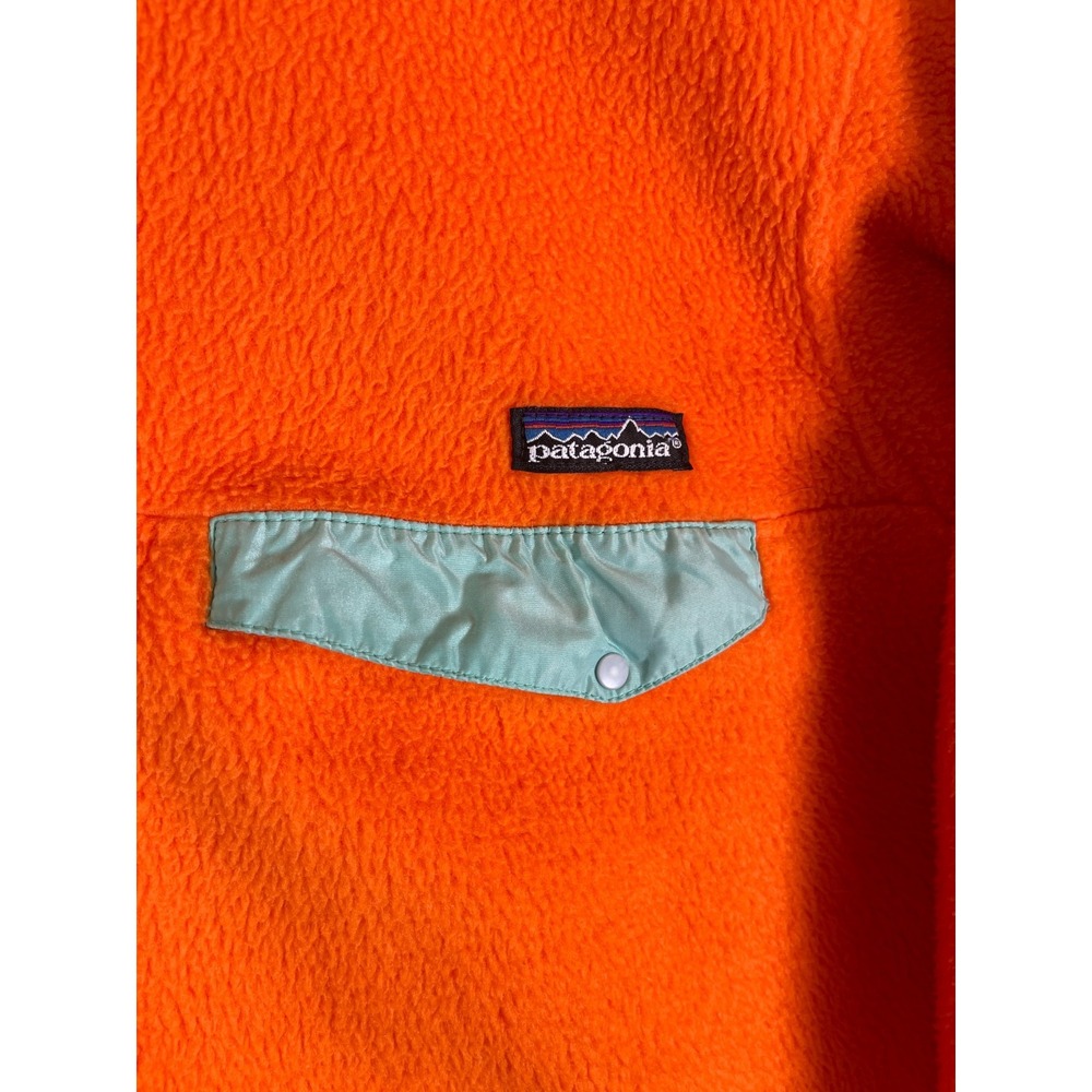 VTG 80s Patagonia Synchilla Snap T Fleece Jacket Mens Medium Orange Hiking USA - Picture 6 of 13